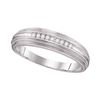 0.09 CTW Mens Diamond Ridged Edges Wedding Anniversary Ring 10KT White Gold - REF-19M4H