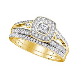 0.50 CTW Princess Diamond Halo Bridal Engagement Ring 10KT Yellow Gold - REF-71F9N