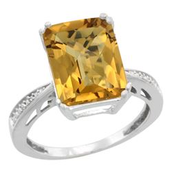 Natural 5.42 ctw Whisky-quartz & Diamond Engagement Ring 14K White Gold - REF-60A3V