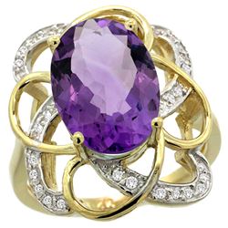 Natural 5.59 ctw amethyst & Diamond Engagement Ring 14K Yellow Gold - REF-59Z6Y