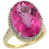 Natural 13.6 ctw Pink-topaz & Diamond Engagement Ring 10K Yellow Gold - REF-59F2N