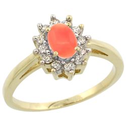 Natural 0.67 ctw Coral & Diamond Engagement Ring 10K Yellow Gold - REF-38H4W