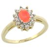 Natural 0.67 ctw Coral & Diamond Engagement Ring 10K Yellow Gold - REF-38H4W