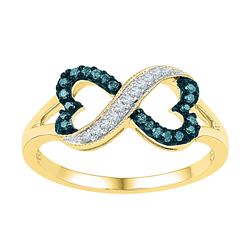 0.16 CTW Blue Color Diamond Infinity Heart Ring 10KT Yellow Gold - REF-18F2N