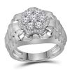 1 CTW Mens Diamond Flower Cluster Ribbed Ring 10KT White Gold - REF-131X2Y
