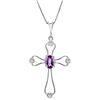 Genuine 0.57 ctw Amethyst & Diamond Necklace Jewelry 14KT White Gold - REF-40X8M