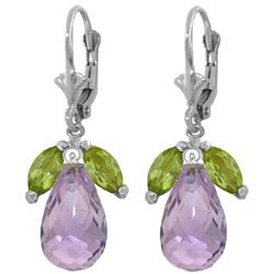 Genuine 14.4 ctw Peridot & Amethyst Earrings Jewelry 14KT White Gold - REF-46F7Z