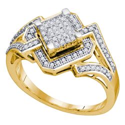 0.35 CTW Diamond Diagonal Square Cluster Ring 10KT Yellow Gold - REF-41K9W