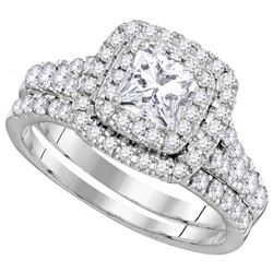 1.5 CTW Princess Diamond Double Halo Bridal Engagement Ring 14KT White Gold - REF-262K4W