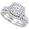 1.5 CTW Princess Diamond Double Halo Bridal Engagement Ring 14KT White Gold - REF-262K4W