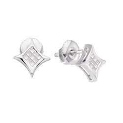 0.15 CTW Princess Diamond Cluster Square Kite Earrings 14KT White Gold - REF-10X5Y