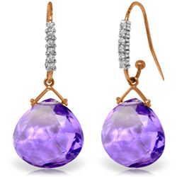 Genuine 17.18 ctw Amethyst & Diamond Earrings Jewelry 14KT Rose Gold - REF-59Z3N