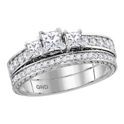 1.01 CTW Princess Diamond 3-Stone Bridal Engagement Ring 14KT White Gold - REF-134H9M