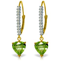 Genuine 3.55 ctw Peridot & Diamond Earrings Jewelry 14KT Yellow Gold - REF-62K2V