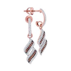 0.33 CTW Red Color Diamond Cascade Ribbon Dangle Earrings 10KT Rose Gold - REF-36W2K