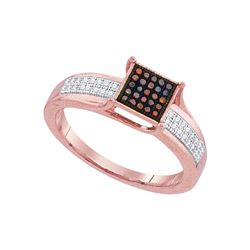 0.15 CTW Red Color Diamond Square Cluster Ring 10KT Rose Gold - REF-24X2Y