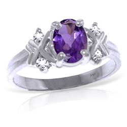 Genuine 0.97 ctw Amethyst & Diamond Ring Jewelry 14KT White Gold - REF-59F2Z