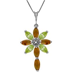 Genuine 2.0 ctw Citrine, Peridot & Diamond Necklace Jewelry 14KT White Gold - REF-47Z4N