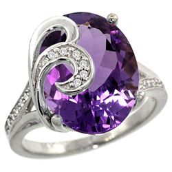 Natural 11.18 ctw amethyst & Diamond Engagement Ring 14K White Gold - REF-82G2M