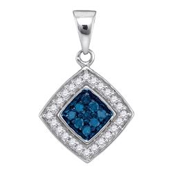 0.25 CTW Blue Color Diamond Diagonal Square Pendant 10KT White Gold - REF-14W9K