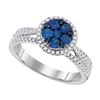 0.87 CTW Blue Sapphire Cluster Circle Diamond Ring 14KT White Gold - REF-97X4Y