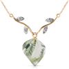 Genuine 13.02 ctw Green Amethyst & Diamond Necklace Jewelry 14KT Yellow Gold - REF-43W3Y