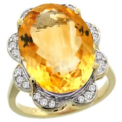 Natural 13.83 ctw citrine & Diamond Engagement Ring 14K Yellow Gold - REF-124R4Z
