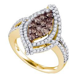 1.55 CTW Cognac-brown Color Diamond Wide Cluster Ring 10KT Yellow Gold - REF-104H9M