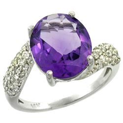 Natural 6.45 ctw amethyst & Diamond Engagement Ring 14K White Gold - REF-54A3V