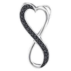 0.10 CTW Black Color Diamond Vertical Infinity Heart Pendant 10KT White Gold - REF-8M9H