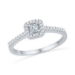 0.25 CTW Princess Diamond Solitaire Square Halo Bridal Ring 10KT White Gold - REF-22W4K