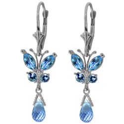 Genuine 2.74 ctw Blue Topaz Earrings Jewelry 14KT White Gold - REF-42Y6F