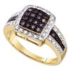 Image 1 : 0.50 CTW Cognac-brown Color Diamond Square Cluster Ring 10KT Yellow Gold - REF-30W2K