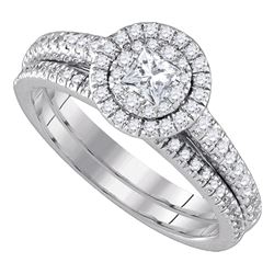 0.79 CTW Princess Diamond Halo Bridal Engagement Ring 14KT White Gold - REF-104K9W