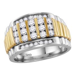 1 CTW Mens Diamond Cluster Ring 14KT Two-tone Gold - REF-120H2M