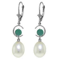 Genuine 9 ctw Pearl & Emerald Earrings Jewelry 14KT White Gold - REF-39X4M