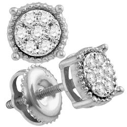 0.10 CTW Diamond Flower Cluster Milgrain Stud Earrings 10KT White Gold - REF-10K5W