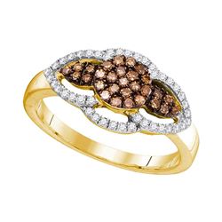 0.35 CTW Cognac-brown Color Diamond Cluster Ring 10KT Yellow Gold - REF-25X4Y