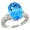 Natural 5.53 ctw Swiss-blue-topaz & Diamond Engagement Ring 10K White Gold - REF-44F6N