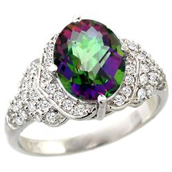 Natural 2.92 ctw mystic-topaz & Diamond Engagement Ring 14K White Gold - REF-102X7A