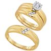 Image 1 : 0.18 CTW His & Hers Diamond Solitaire Matching Bridal Ring 10KT Yellow Gold - REF-37K5W