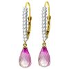 Genuine 4.8 ctw Pink Topaz & Diamond Earrings Jewelry 14KT Yellow Gold - REF-54P5H