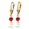 Image 1 : Genuine 5.2 ctw Ruby & Pearl Earrings Jewelry 14KT Yellow Gold - REF-39N3R