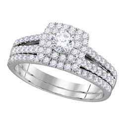 1 CTW Diamond Halo Bridal Engagement Ring 14KT White Gold - REF-97F4N