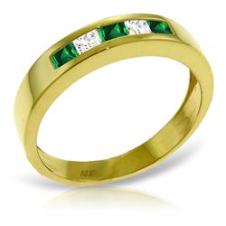 Genuine 0.63 ctw Emerald & White Topaz Ring Jewelry 14KT Yellow Gold - REF-49M2T