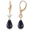 Genuine 18.6 ctw Sapphire & White Topaz Earrings Jewelry 14KT Yellow Gold - REF-46Y7F
