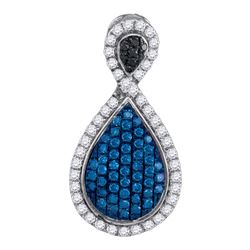 0.53 CTW Blue Color Diamond Teardrop Cluster Pendant 10KT White Gold - REF-34X4Y