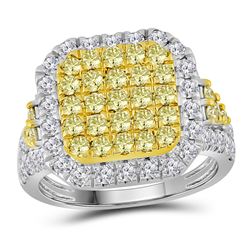 2.34 CTW Natural Canary Yellow Diamond Square Cluster Ring 14KT White Gold - REF-179Y9X