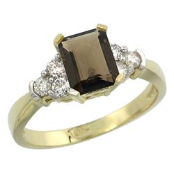 Natural 1.48 ctw smoky-topaz & Diamond Engagement Ring 10K Yellow Gold - REF-43H3W