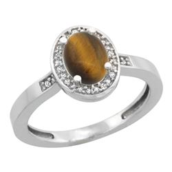 Natural 0.83 ctw Tiger-eye & Diamond Engagement Ring 14K White Gold - REF-30X2A